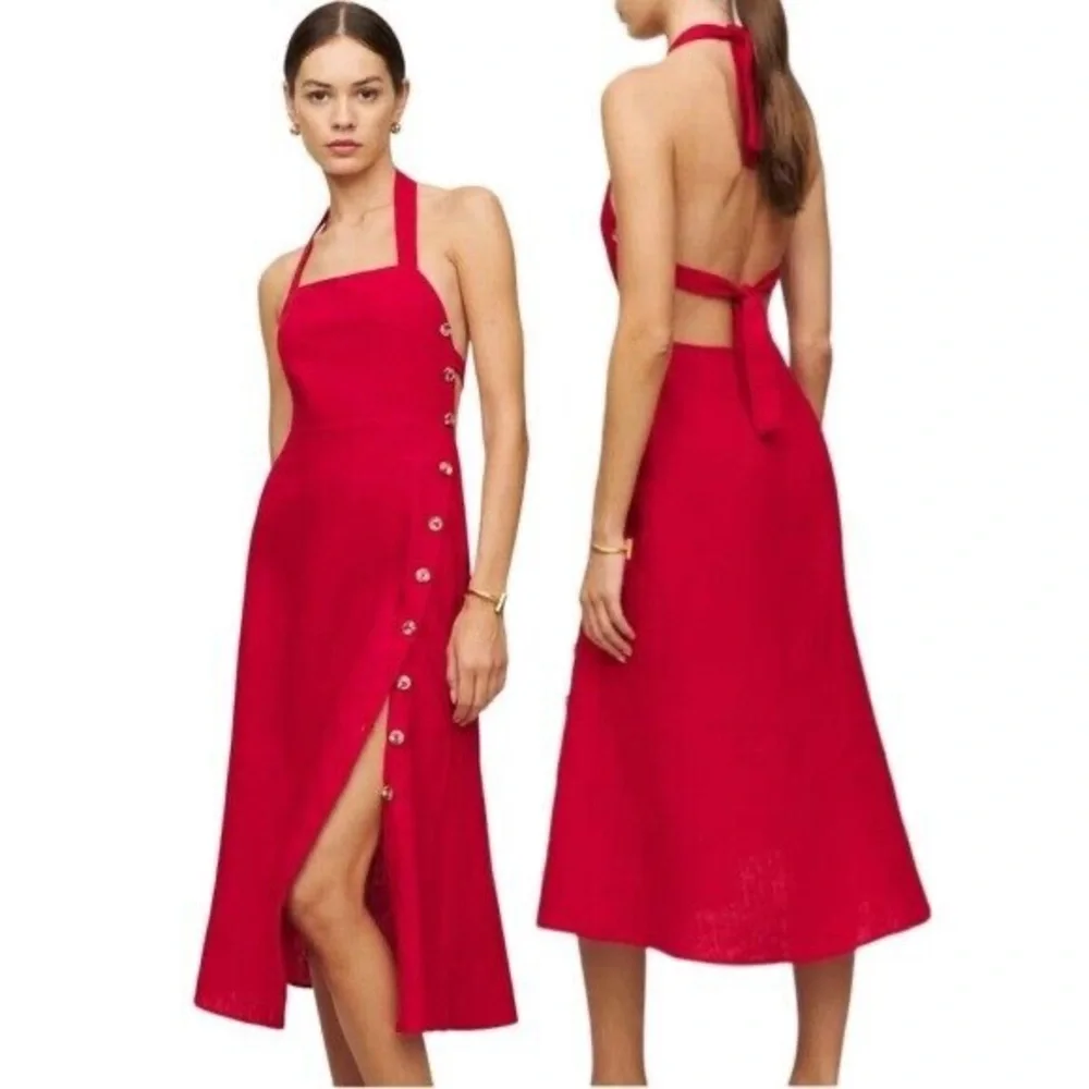 Reformation Mar Linen Dress In Cherry, size 2, brand new, never worn.